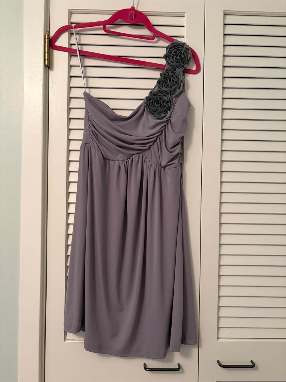Studio Y Gray One Shoulder Rosette Cocktail Dress Size M